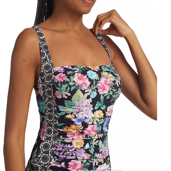 Johnny Was Ruched Black Butterfly One Piece Swimsuit - Picture 5 of 7